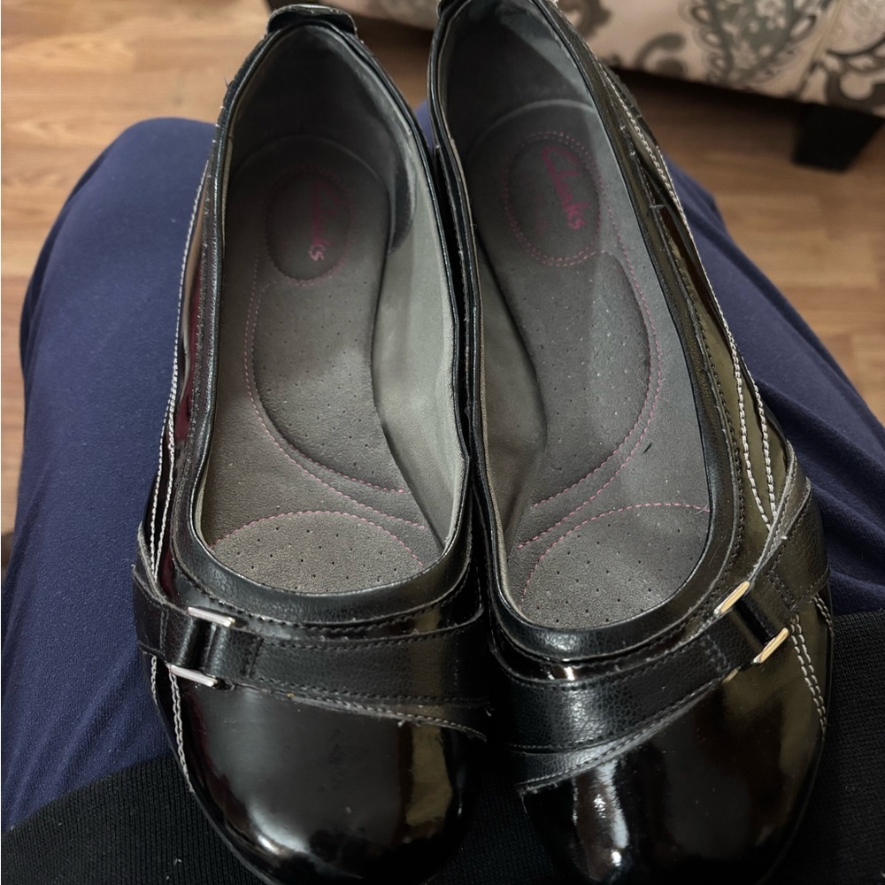 Clarks Black Flats with Decorative Strap
